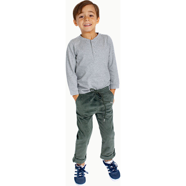 Boys' Long Sleeve Henley, Heather Gray - Shirts - 2