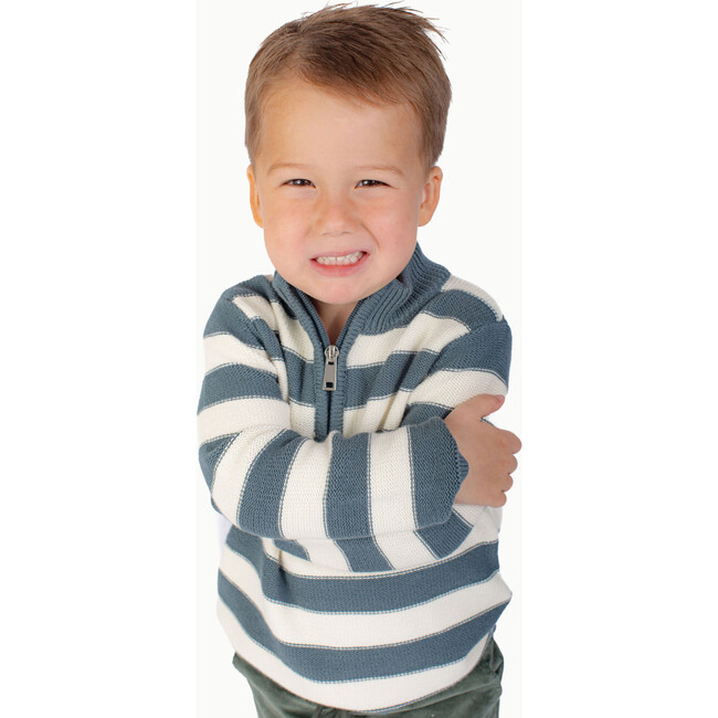 Boys' Half Zip Sweater, Blue Stripe - Sweaters - 2