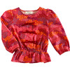 Velvet Bow Top, Red Floral - Blouses - 1 - thumbnail