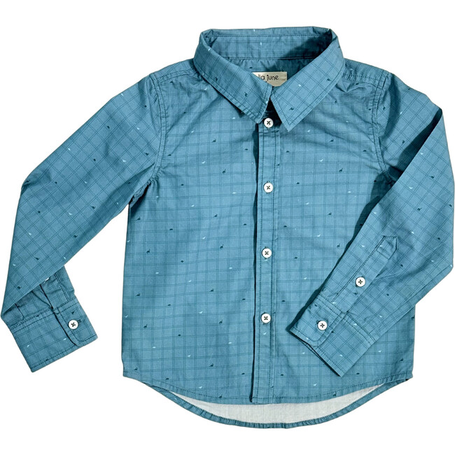 Boys' Button Down, Blue Dino