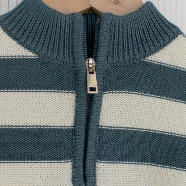 Boys' Half Zip Sweater, Blue Stripe - Sweaters - 3