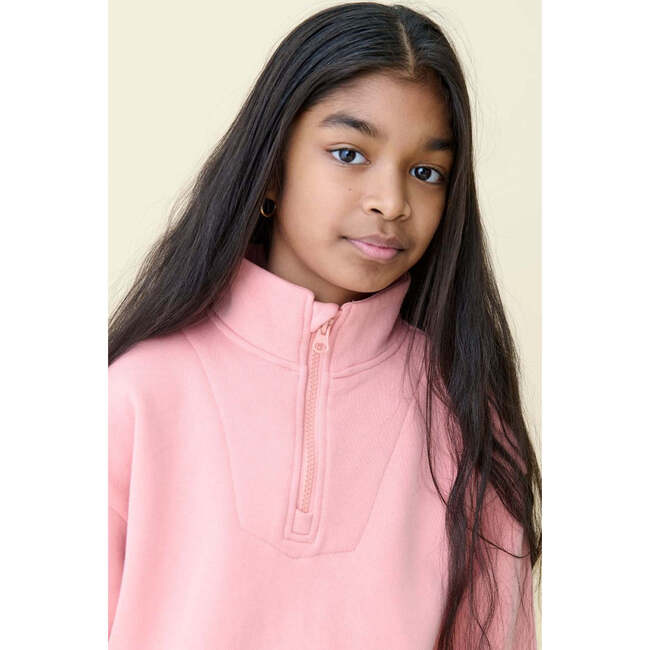 Relaxed Cotton Zip Collar Sweatshirt, Heavenly Pink - Sweatshirts - 2