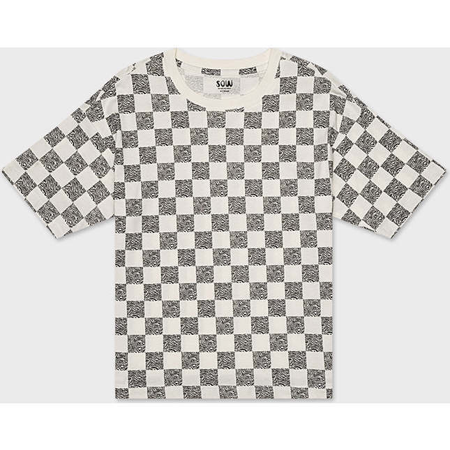 Relaxed Cotton T-Shirt With Checker Print