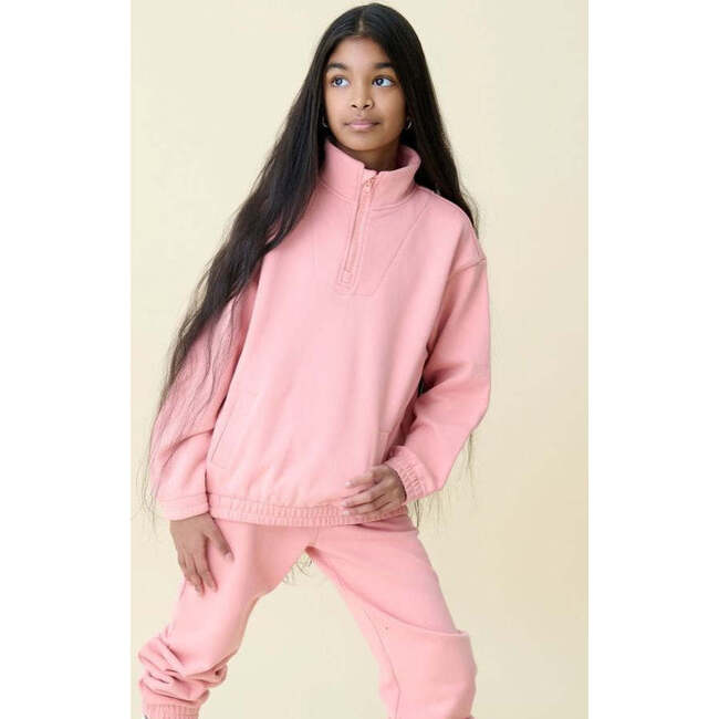 Relaxed Cotton Zip Collar Sweatshirt, Heavenly Pink - Sweatshirts - 4