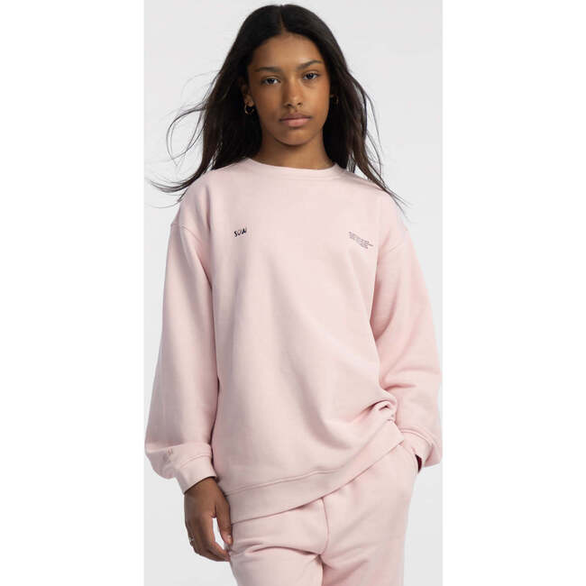 Relaxed Cotton Sweatshirt With Print, Rose - Sweatshirts - 2