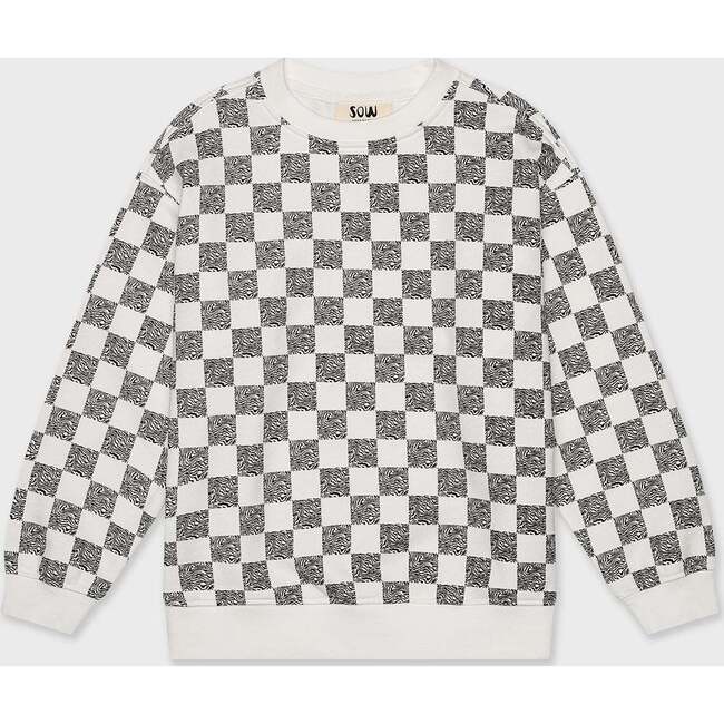 Relaxed Cotton Sweatshirt, Off White with Black Animal Checker - Sweatshirts - 4