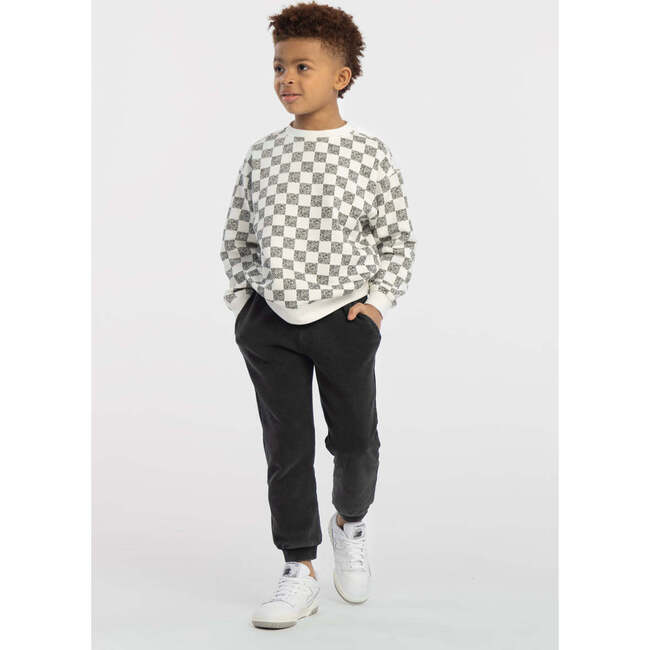 Relaxed Cotton Sweatshirt, Off White with Black Animal Checker