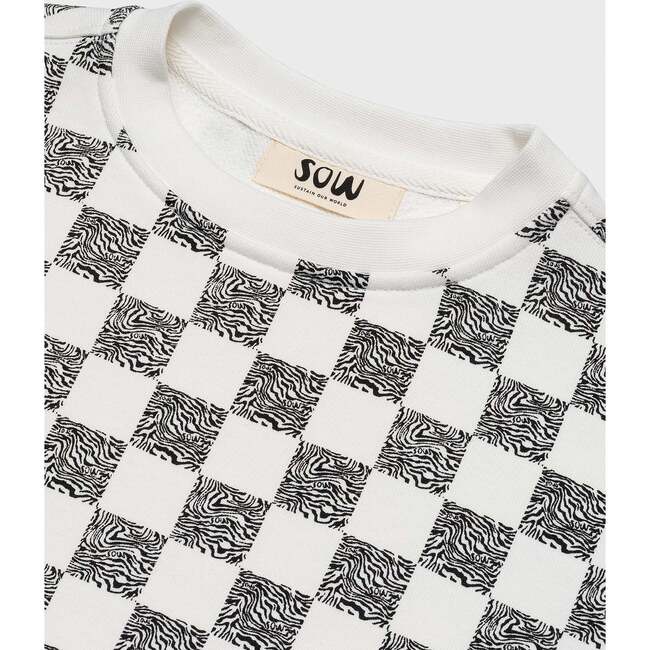Relaxed Cotton Sweatshirt, Off White with Black Animal Checker - Sweatshirts - 5