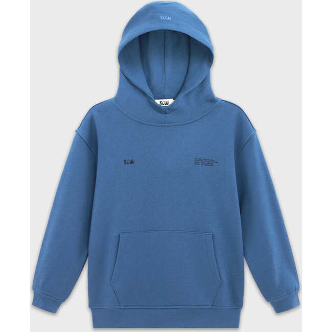 Relaxed Cotton Hoodie With Print, Dark Blue