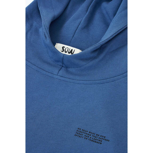 Relaxed Cotton Hoodie With Print, Dark Blue - Sweatshirts - 2