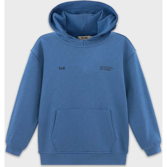 Relaxed Cotton Hoodie With Print, Dark Blue - Sweatshirts - 3