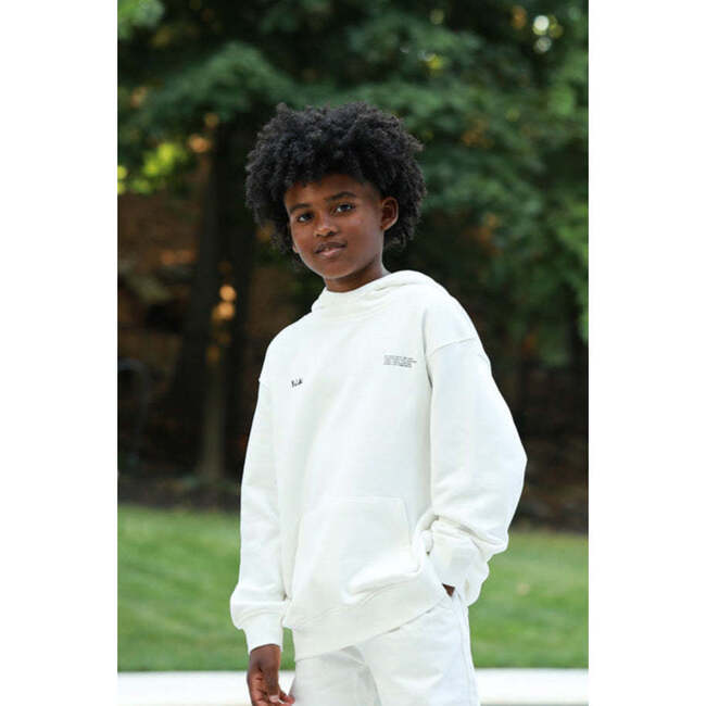 Relaxed Cotton Hoodie With Print, Off White - Sweatshirts - 5