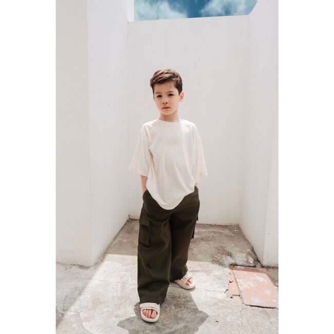 Organic Cotton Wide Leg Cargo Pant, Military Olive - Pants - 3
