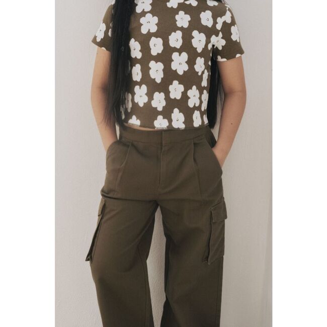 Organic Cotton Wide Leg Cargo Pant, Military Olive - Pants - 4
