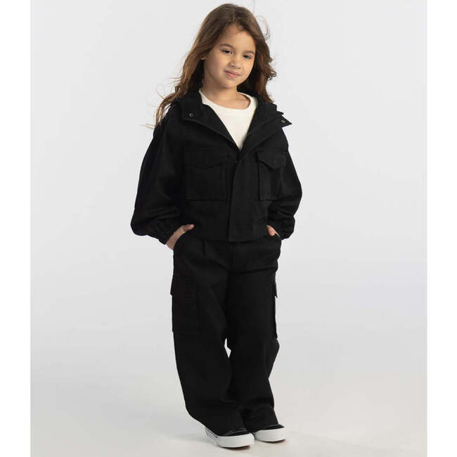 Organic Cotton Wide Leg Cargo Pant, Black - Pants - 2