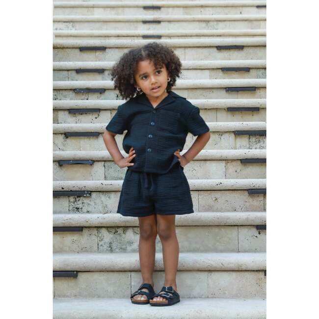 Organic Cotton Waffle Short, Black - Shorts - 2