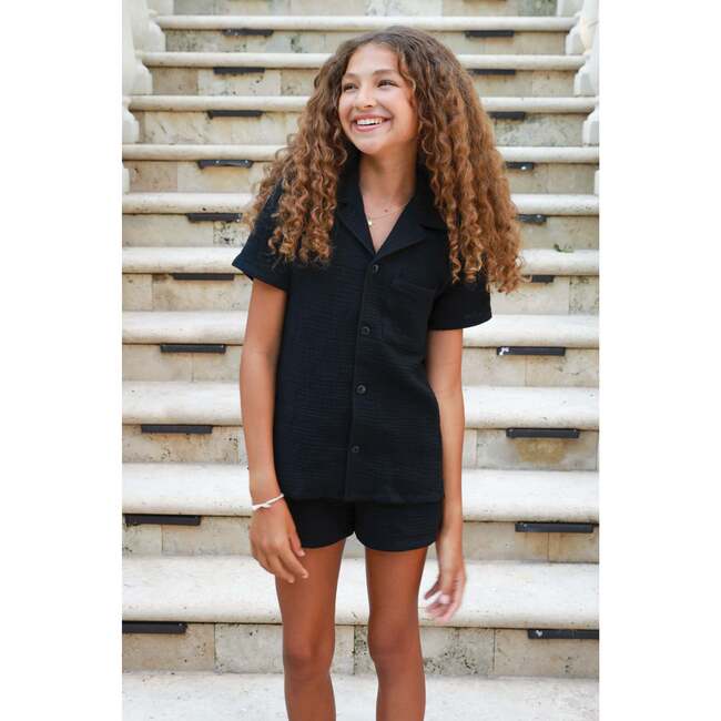 Organic Cotton Waffle Short, Black - Shorts - 3