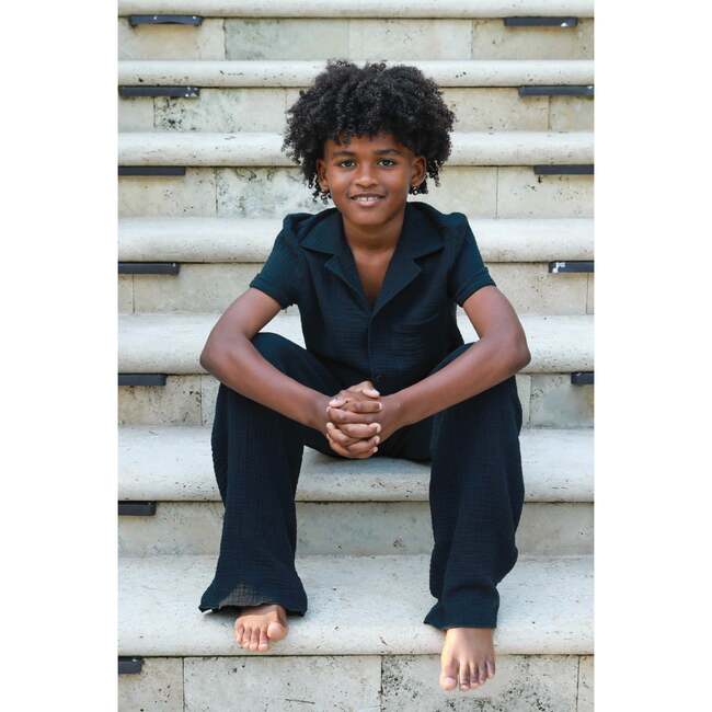 Organic Cotton Waffle Pant, Black - Pants - 2