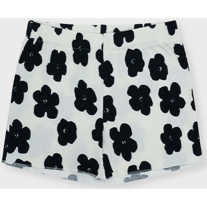 Organic Cotton Ribbed Short, Off White with Flower Print