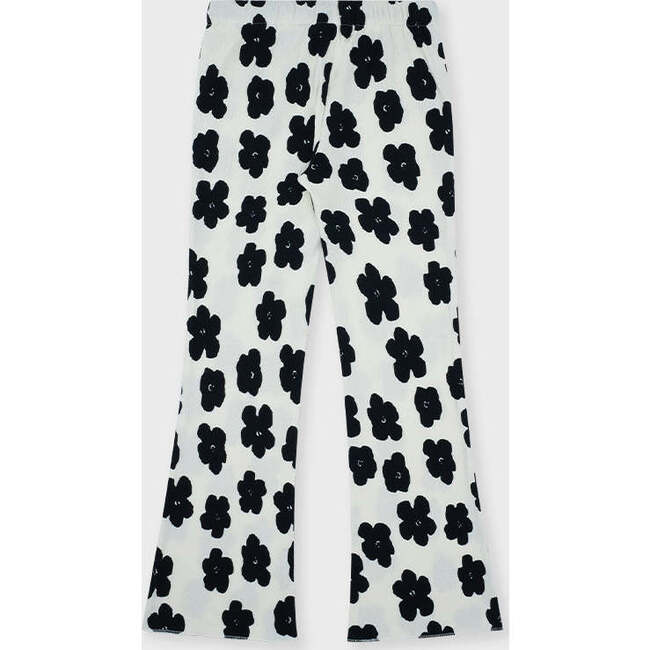Organic Cotton Slim Flare Ribbed Pant, Off White with Flower Print - Pants - 5