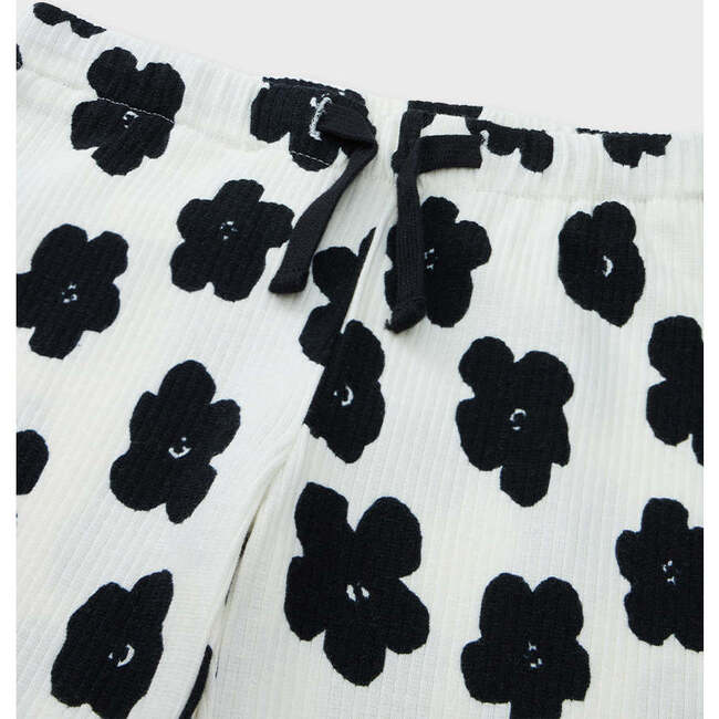 Organic Cotton Slim Flare Ribbed Pant, Off White with Flower Print - Pants - 6