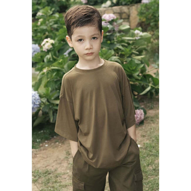 Relaxed Organic Cotton Trumpet Sleeve T-Shirt, Military Olive - T-Shirts - 4