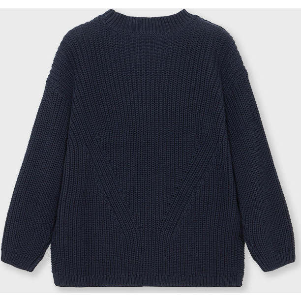 Organic Cotton Knit Sweater, Navy - Sweaters - 3