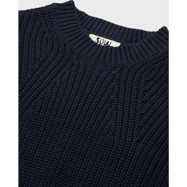 Organic Cotton Knit Sweater, Navy - Sweaters - 5