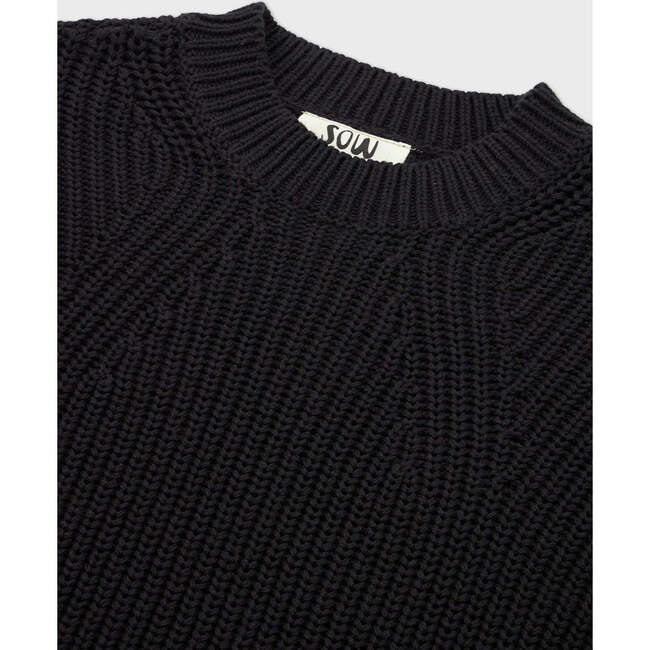 Organic Cotton Knit Sweater, Black - Sweaters - 4
