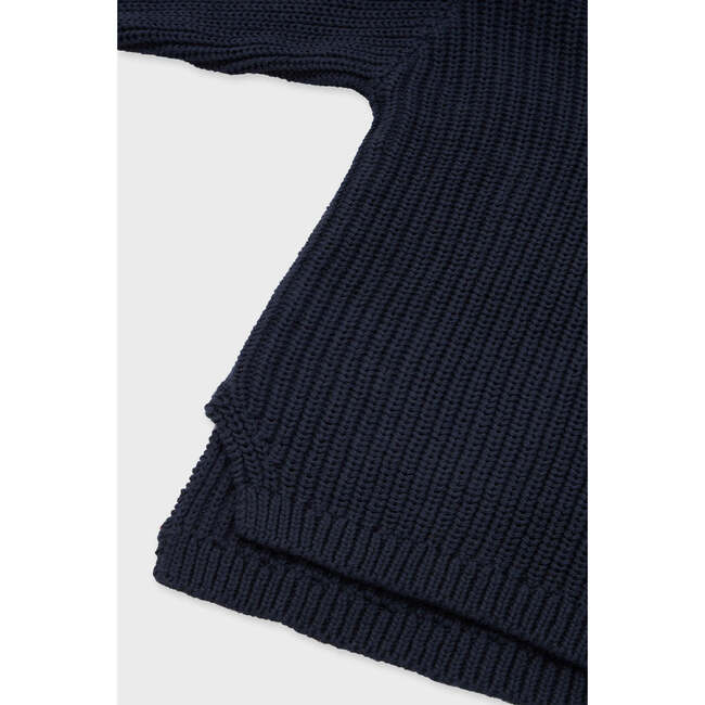 Organic Cotton Knit Sweater, Navy - Sweaters - 6