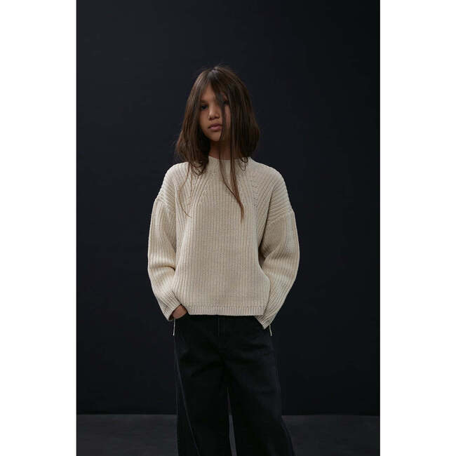 Organic Cotton Knit Sweater, Stone - Sweaters - 4