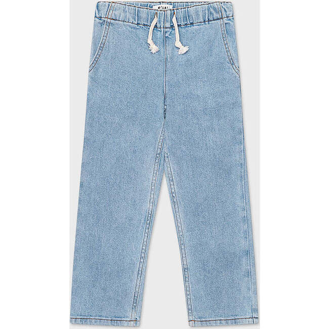 Organic Cotton Drawstring Straight Leg Jean, Light Indigo