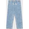Organic Cotton Drawstring Straight Leg Jean, Light Indigo - Jeans - 1 - thumbnail