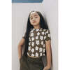 Organic Cotton Cropped Ribbed Shirt, Olive with Flower Print - T-Shirts - 2
