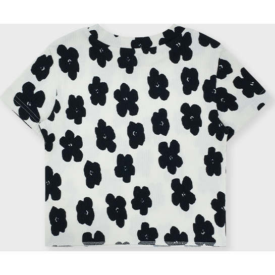 Organic Cotton Cropped T-Shirt, Off White with Flower Print - T-Shirts - 4