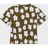 Organic Cotton Cropped Ribbed Shirt, Olive with Flower Print - T-Shirts - 4