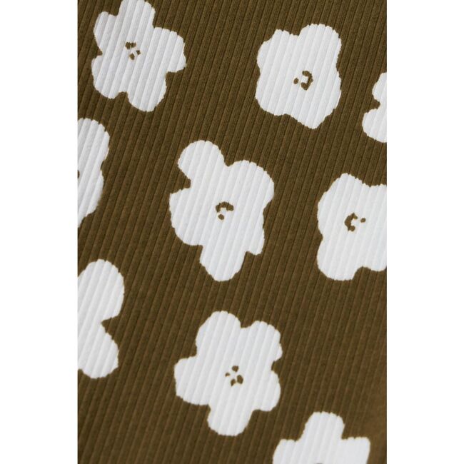 Organic Cotton Cropped Ribbed Shirt, Olive with Flower Print - T-Shirts - 6