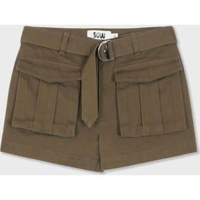 Organic Cotton Cargo Front Short With Belt, Military Olive
