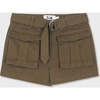 Organic Cotton Cargo Front Short With Belt, Military Olive - Shorts - 1 - thumbnail