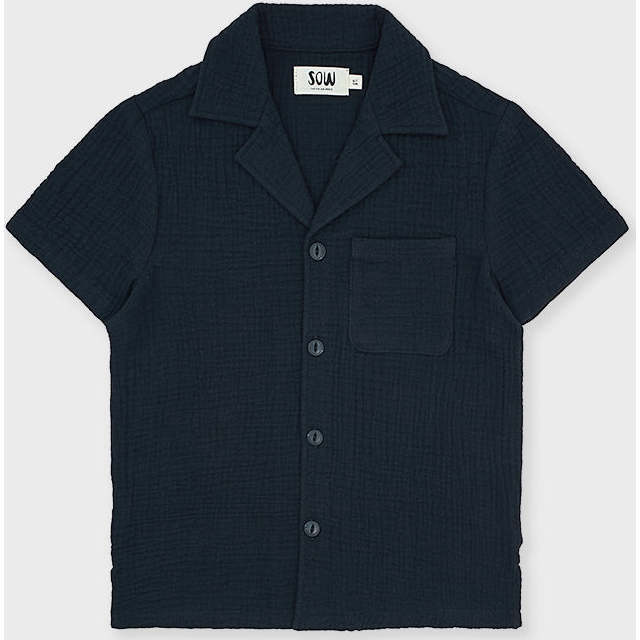 Organic Cotton Camp Collar Waffle Shirt, Black