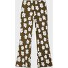 Organic Cotton Blend Flare Ribbed Pant, Olive with Flower Print - Pants - 1 - thumbnail