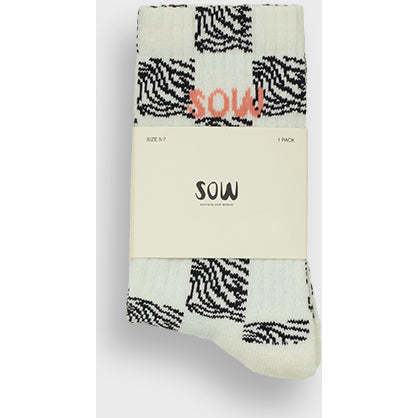 One-Pack Crew Socks, Off White/Black Animal Checker - Socks - 3