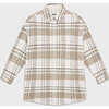 Elongated Oversized Plaid Shirt Jacket, Camel Plaid - Button Downs - 1 - thumbnail