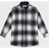 Elongated Oversized Plaid Shirt Jacket, Black Shadow Plaid - Button Downs - 1 - thumbnail