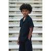 Organic Cotton Camp Collar Waffle Shirt, Black - Polo Shirts - 2