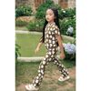 Organic Cotton Blend Flare Ribbed Pant, Olive with Flower Print - Pants - 3