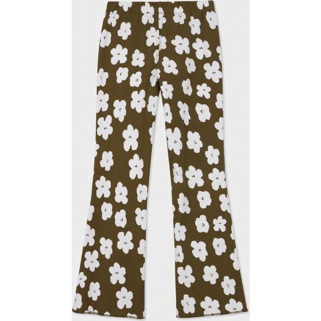 Organic Cotton Blend Flare Ribbed Pant, Olive with Flower Print - Pants - 5