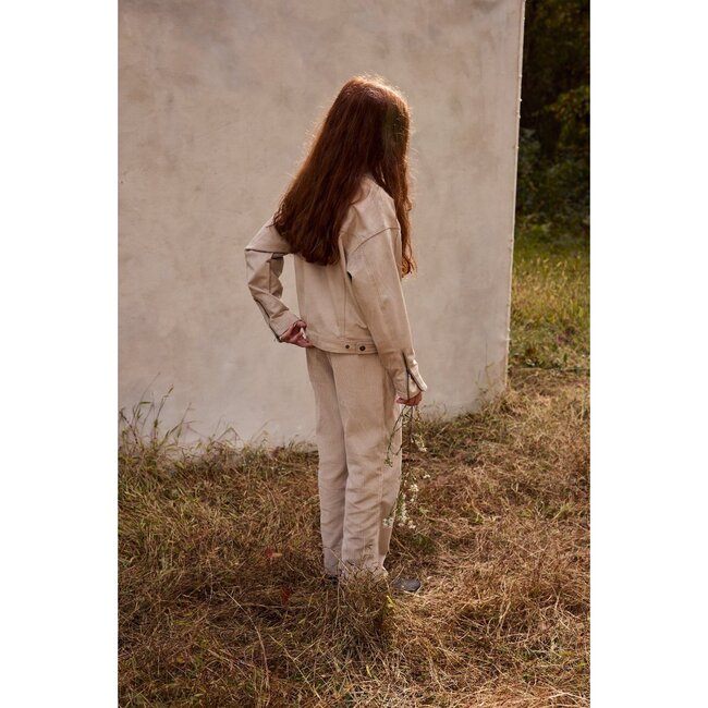 Faux Suede Trucker Jacket, Beige - Jackets - 4
