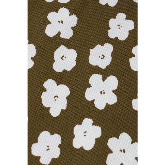 Organic Cotton Blend Flare Ribbed Pant, Olive with Flower Print - Pants - 6