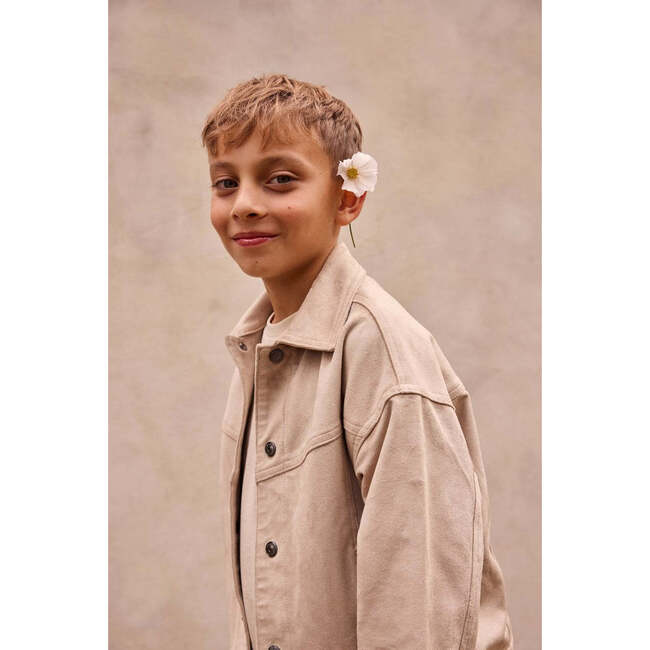 Faux Suede Trucker Jacket, Beige - Jackets - 5